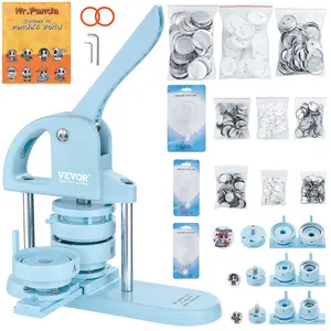 【Father's Day】VEVOR 3-IN-1 Button Maker, 1/1.25/2.28 inch(25/32/58mm) Pin Maker, 300pcs Button Parts, Button Maker Machine with Panda Magic Book, Ergonomic Arc Handle Punch Press Kit, For Children DIY Gifts, Blue