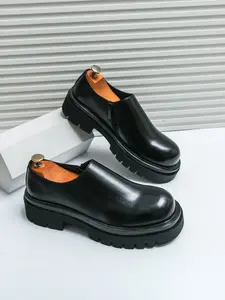 Men's Fall New Thick Sole Slip-On Casual Shoes, Soft Leather Low Top Footwear, Comfortable Business Style Men's Boots, Low Top Loafers