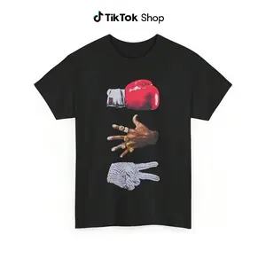 Statement - Making T - Shirt With Symbolic Hand Motifs: Boxing Glove, Blinged - Out Hand And Peace Sign For Urban Aesthetic T-Shirt For Men And Women