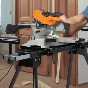 Garvee Heavy-Duty Miter Saw Stand – All-purpose Portable Steel Construction with 440lbs Load, 76.8'' Sliding Rail – Quick-Release Brackets – Fits Most Table & Miter Saws