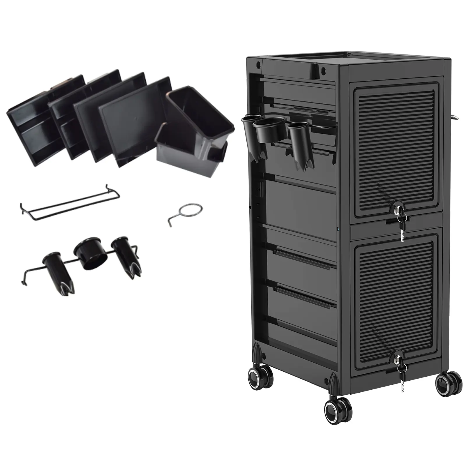 Lockable Salon Trolley Cart with 6 Drawers, Rolling Storage for Hair Stylists, Barbers, and Tattoo Artists
