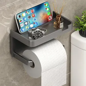 Wall Mounted Toilet Paper Holder with Shelf, Punch Free Toilet Tissue Rack, Paper Towel Storage Shelf, Bathroom Accessories