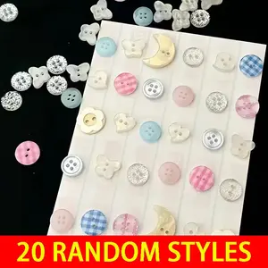 20 Piece Mini Colorful Mixed Plastic Buttons, Floral Star Heart Plaid Patterns, DIY Clothing Sweater Hat Crafts, Sewing Knitting Accessories,buttons,buttons for sewing,small buttons,buttons for crafts,assorted buttons for crafts
