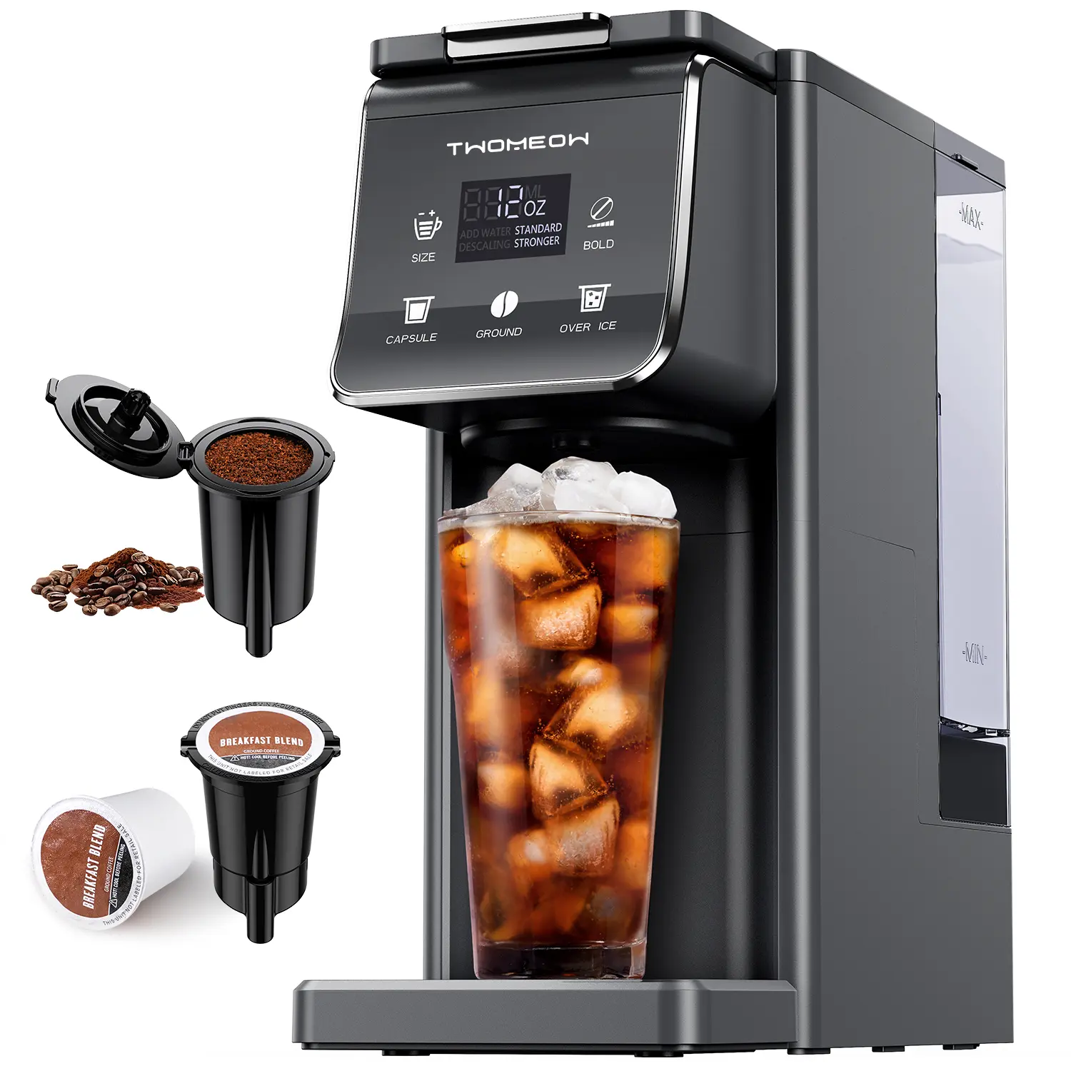 Hot & Iced Coffee Maker | Single-Serve Brewer | Bold Setting | Reusable Filter | Compact & Quick Brew | Compatible with Travel Mug | for K-Cups & Ground Coffee | Home & Office Daily Use