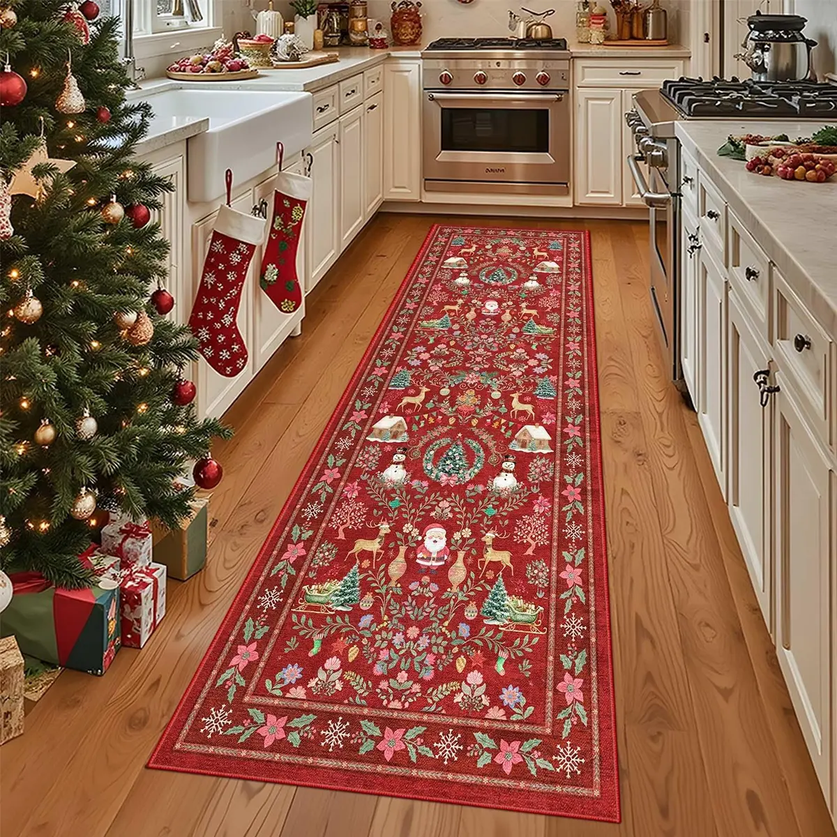 Christmas rug, Christmas runner rug, Aisle carpet, Christmas decoration rug, Non-slip Washable Corridor Rug, soft comfortable area rug, Home Decor Rug, House Decor Rug, Christmas Gift, suitable for Corridor bathroom, living room bedroom