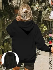 Women's Fall Winter Hooded Sweatshirt, Casual Fitted Long Sleeve Zipper Jacket, Thick Fabric, Multiple Colors Available