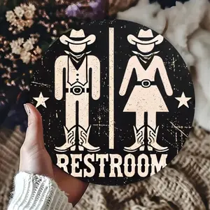 Cowboy & Cowgirl Pattern Round Wall Plaque, Vintage Style Wall Hanging Decor, Wall Decor for Home and Office Party Holiday Gift, Bathroom Sign, Signage