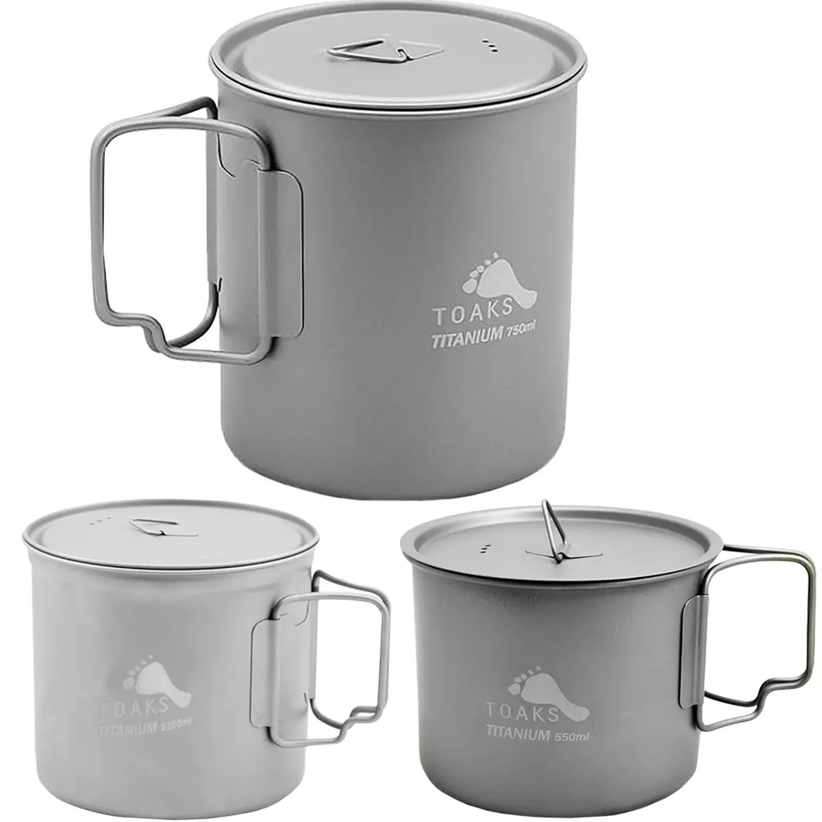 TOAKS Titanium Cook Pot with Foldable Handles and Lid - Outdoor Camping, Outdoor Cooking Supplies