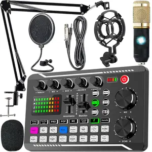 Podcast microphone set，condenser microphone with live sound card set，podcast equipment set with voice converter and mixer function，suitable for PC smartphone studio recording and broadcasting