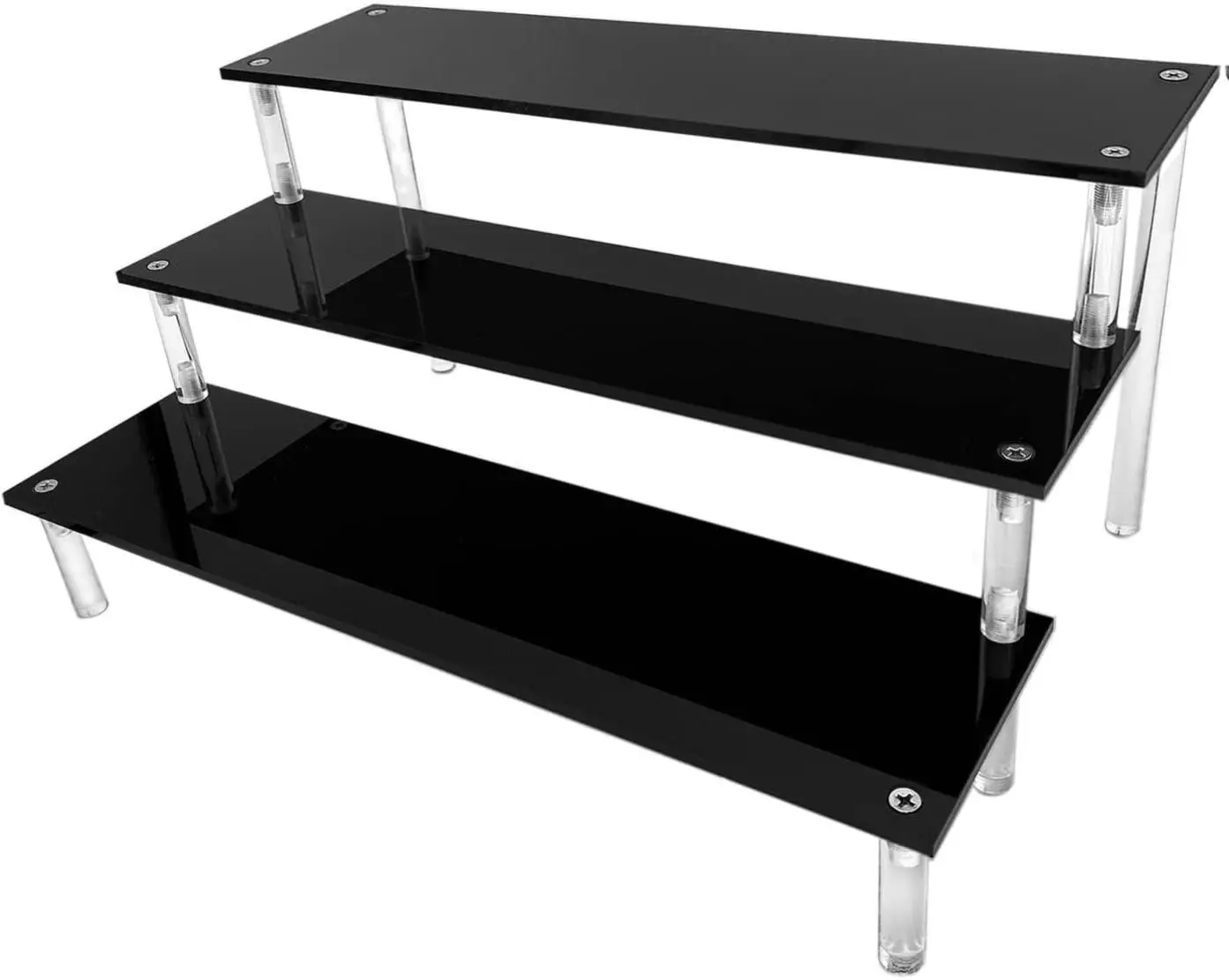 Acrylic Riser Black Acrylic Shelf Riser 3 Tier Perfume Organizer Cologne Display Stand Large Cupcake Stand Shelf for Funko POP Desserts Holder Collection Cosmetic Products Tabletop Use 12"X8"X6"