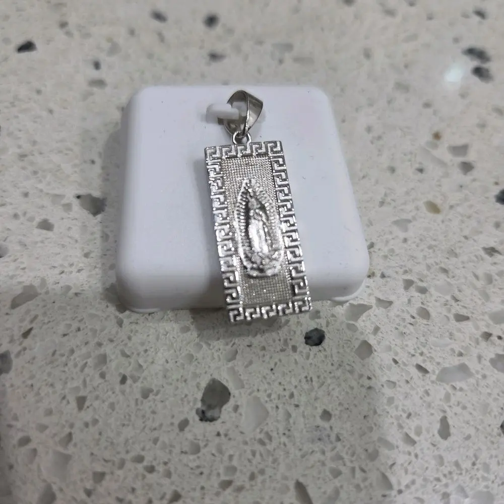 Sterling Silver Rectangle mother mary  Pendant 925 6.8mm bale