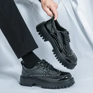 Men's Fashionable Lace Up Platform Shoes, 2025 NewStyle Casual Business Comfortable Shoes for Work &Daily Wear, Male All-match Shoes for Daily Wear Black Footwear