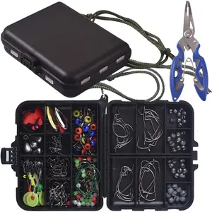 188PCS Fishing Accessories Kit, Jig Hooks, Bullet Bass Casting Sinker Weights, Fishing Swivels Snaps, Sinker Slides, Fishing Set with Portable Tackle Box