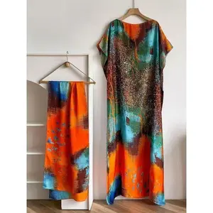 MooMoo Women's Colorblock Print Long Scarf & Poncho Set, Casual Soft Comfortable Shawl for Beach Vacation, Fashion Accessories for Women & Girls, Swimwear Coverups beach cover ups