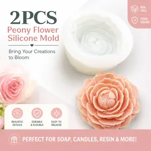 2 Pack 3.5” & 6.7” Peony Silicone Mold – Large Flower Candle Mold for Soy Wax, Soap, Epoxy Resin, DIY Handcraft Accessory for Party, Home, Wedding Decoration