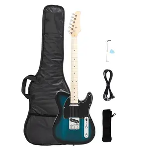 39-Inch Telecaster Electric Guitar Beginner Kit - Basswood Body, Contoured Shape, Maple Fingerboard, SS Pickup, Case, Accessories Pack, 2-Year Warranty, Free Lessons (Blue)