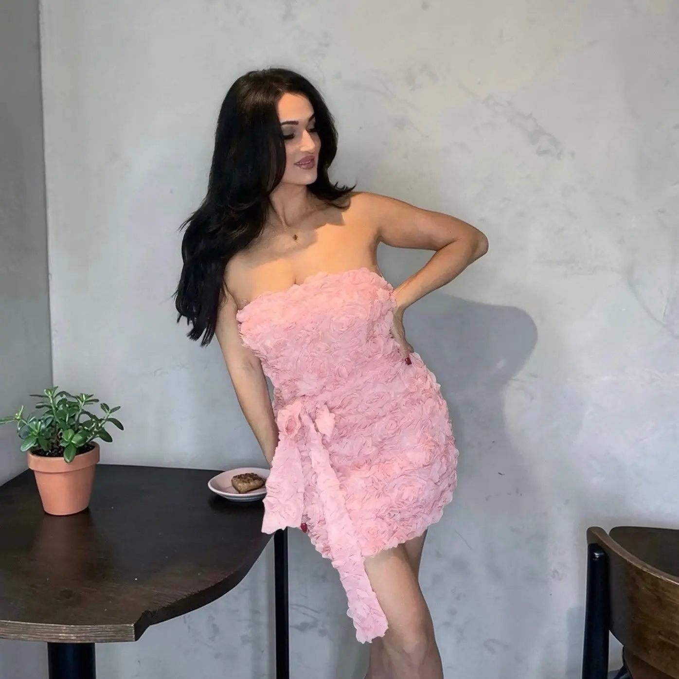 Women's Solid Casual Belted Short-Length Rosy Strapless Ruched Polyester Cocktail Mini Dress with Statement Scrunch Bow, Sleeveless, Belt Tie, Cold Wash, Do Not Bleach