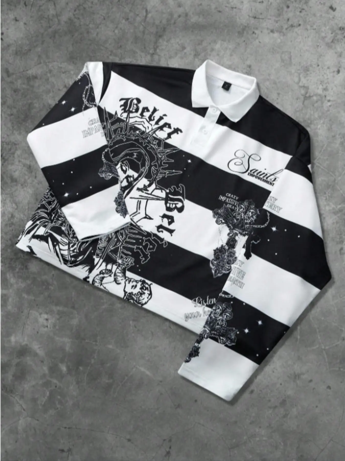 Men's Street Life Men's Street Casual Graphic Print Stripe Classic Polo Neck Long Sleeve T-Shirt, Casual Design, Autumn Winter, Striped, Top