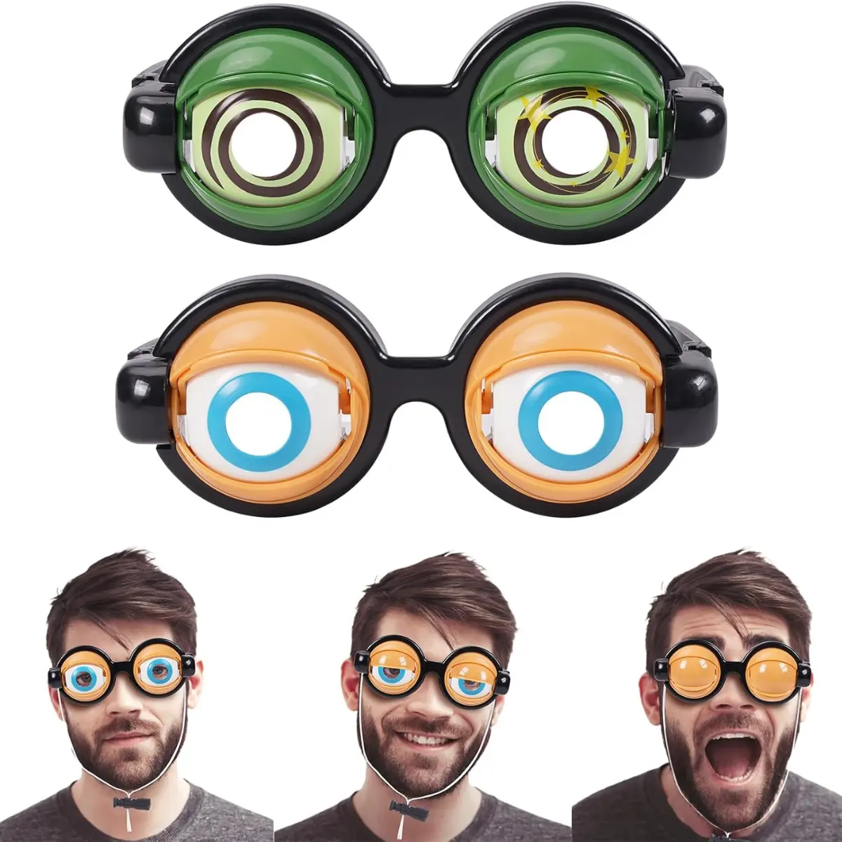 2PCS Funny Googly Eye Glasses | Blinking Eyeball Novelty Sunglasses | Silly Gag Prank Glasses for Adults & Kids
