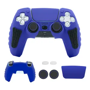 Playstation 5 Controller Cover Case, Anti-Slip Silicone Cover Skin for PS5 Wireless Controller with Thumb Grip Caps, Joystick Protectors and Cover Wrap Sticker - Blue