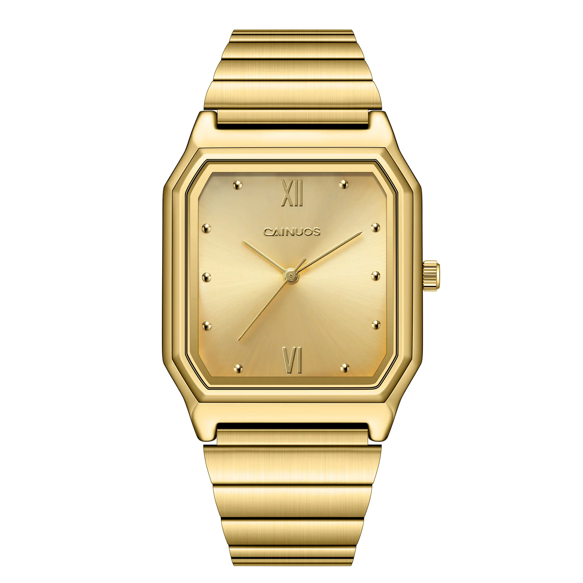 CAINUOS Men’s Square Quartz Wrist Watch, Stainless Steel Bracelet Business Casual Watch Hardlex Mirror Classic Analog Wrist Watch for Daily Office Wear C5038G