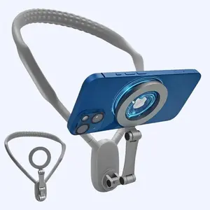 Silicone Magnetic Neck Holder Mount Selfie Stick Tripod for HUAWEI SAMSUNG iPhone 15 14 13 12 Pro Max - Smartphone Accessories for Live Gifts Camera Stand Cellphone.