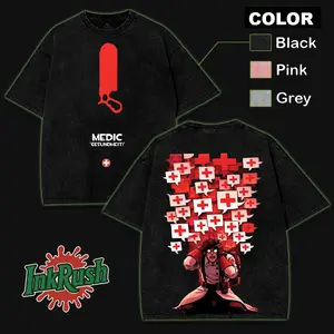Medic Team Fortress 2 game Double Sided Oversize Washed Tshirt Unisex graphic tee 90s Fabric Fit Clothes Top Cotton, Menswear Top Black Tf2 Casual Crewneck Clothes Soft