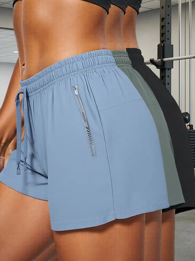 Women’s 3-pack summer nylon stretch athletic shorts—lightweight, loose, quick-drying, breathable ice silk styles with side zipper pockets; three-inch inseam yoga/running gym training shorts and basketball shorts; beach vacation wear, Athleisure Casual Sho