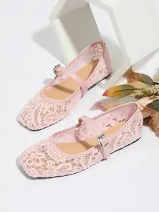 Women's Breathable Mesh Hollow Out Sandals, Square Toe Summer Shoes, Soft Rubber Sole, Lightweight Casual Outdoor Flats Footwear