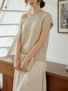 Elegant Women's Spring Summer Fashion Casual Home Leisure Commute Office Plain Basic Minimalist Cotton-Like Knit Sleeveless Vest Sweater Top