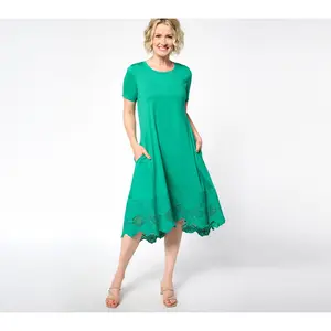 LOGO Lavish by Lori Goldstein Petite Knit Dress with Lace Hem