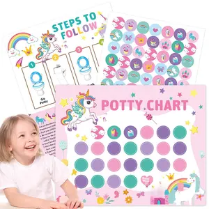 Unicorn Themed Potty Training Chart with Sticker Sheets, 10 Charts and 4 Sticker Sheets, Potty Training Reward Chart for Kids, Visual Learning Tools