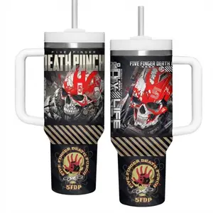 Five Finger Death Punch 20oz/40oz Insulated Tumbler – Metal Skull Design with Handle