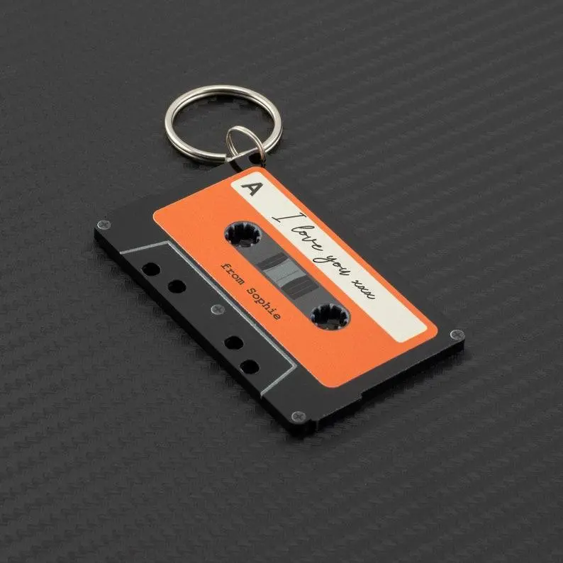 Personalised Song Message Cassette Keychain Custom Song Retro Tape Keyring Black