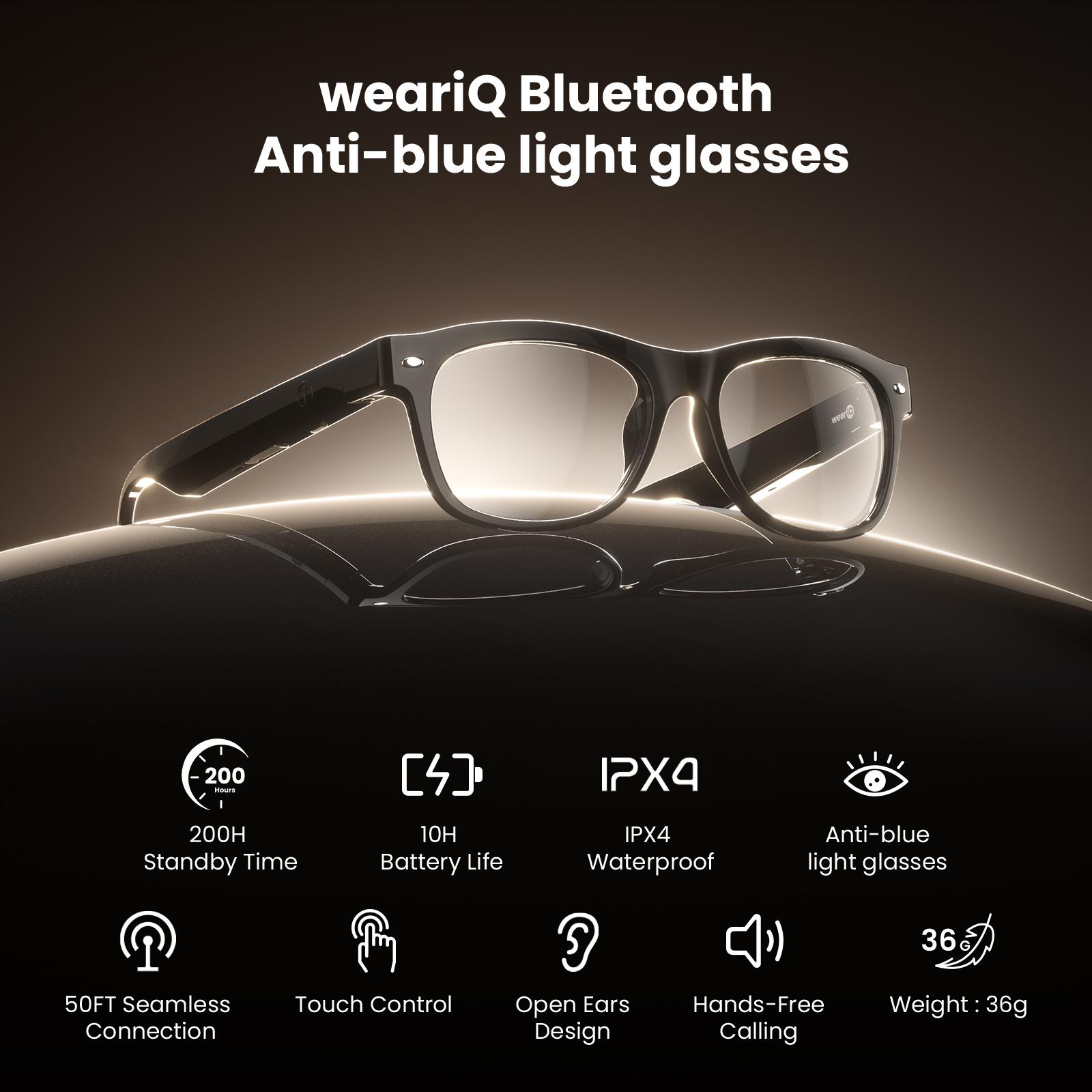 WeariQ Smart Audio Glasses:Blue Light Blocking+PolarizedLenses, Al Bluetooth Translation (Support Google/ChatGPT), HD Calling&10H Music, Built-in Mic/Speakers, Wireless Wearable,For Sports&Travel,Digital Eye StrainRelief,Driving,Work,Valentine's Day Gifts