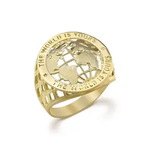 14K Gold Plated World Is Yours Round Globe Ring for Men Unique Gift Timeless Design Luxurious Globe Gold Ring