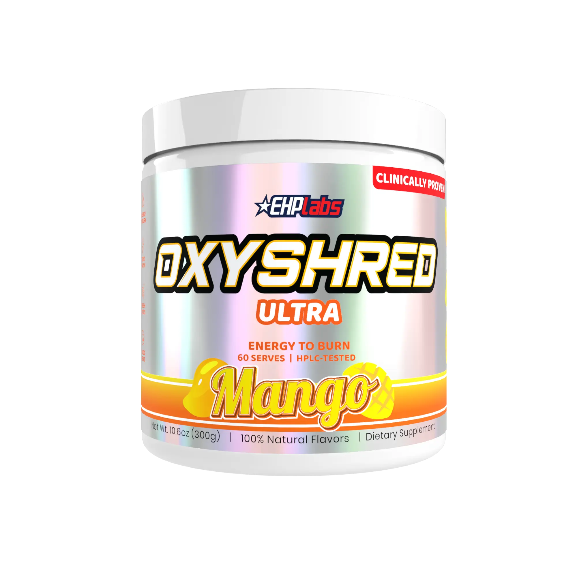 OxyShred Ultra Energy Dietary Supplement Powder, Mango Flavor, 60 Serves - Sugar-Free Pre-Workout Drink Mix for Fitness Energy Boost & Focus Support