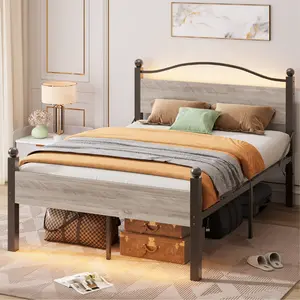 Pinmoco Heavy Duty Twin Size Bed Frame with Headboard, 16.5" Under Bed Storage, Dual LED Lights, Comfortable Design & Long-Lasting Durability