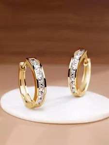 Fashionable Artificial Zircon Decorated Hoop Earrings, Elegant Minimalist Earrings, Fashion Jewelry for Party, Daily Clothing Decor, Trendy All-match & Exquisite Jewelry for Birthday Gift
