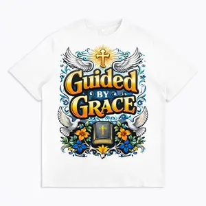 Guided By Grace Christian Graphic Tee Soft Short Sleeve T-Shirt for Men and Women Daily Wear Church Outfit Relaxed Fit Comfortable Faith Apparel