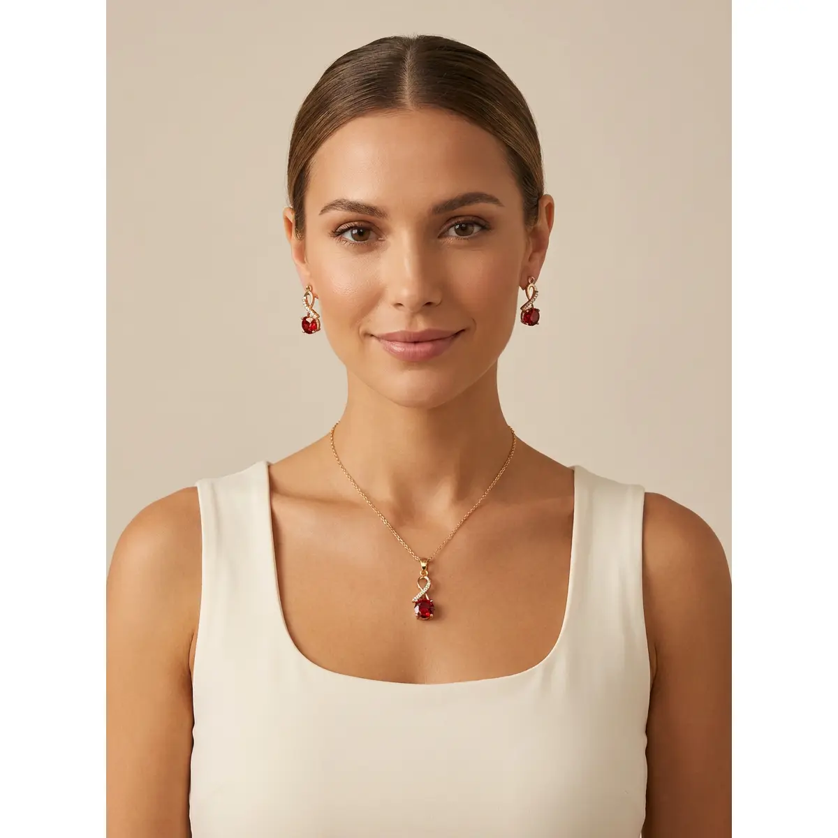 Crimson Infinity Drop Gold-Plated Necklace and Earring Set for Women