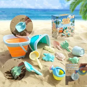 Foldable beach bucket toy set, children's beach bucket shovel Sand Mold set, suitable for boys and girls, perfect outdoor beach backyard water play toys, excellent summer gift, birthday gift
