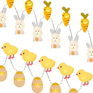 Set of 2 Easter Lights for Easter Decorations 10Ft 60 LED Easter Fairy Lights Eggs Chick & Carrot Bunny String Lights Battery Operated Set with Timer for Spring Indoor Decor Home Party Tree