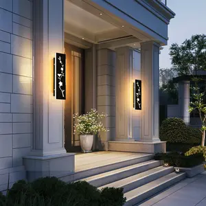 Waterproof Outdoor Wall Sconce with Peach Blossom Design, IP65 LED Front Door Light for Patio Porch Garden, Weather-Resistant Modern Exterior Lighting.
