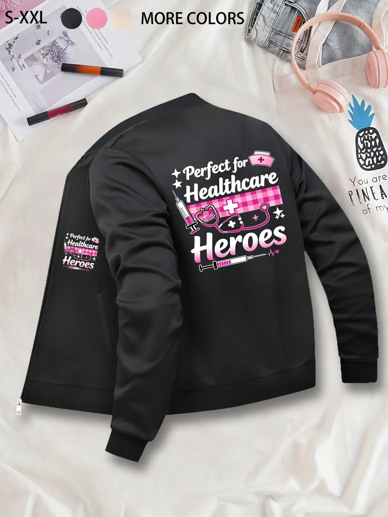 Healthcare Heroes Medical Theme Graphic Print Statement Jacket - Unisex Casual Jacket, Sports Jacket, Coats, Casual Fall Jacket, Women's Trendy Casual Style, Fit, Suitable for Autumn and Winter Fashion