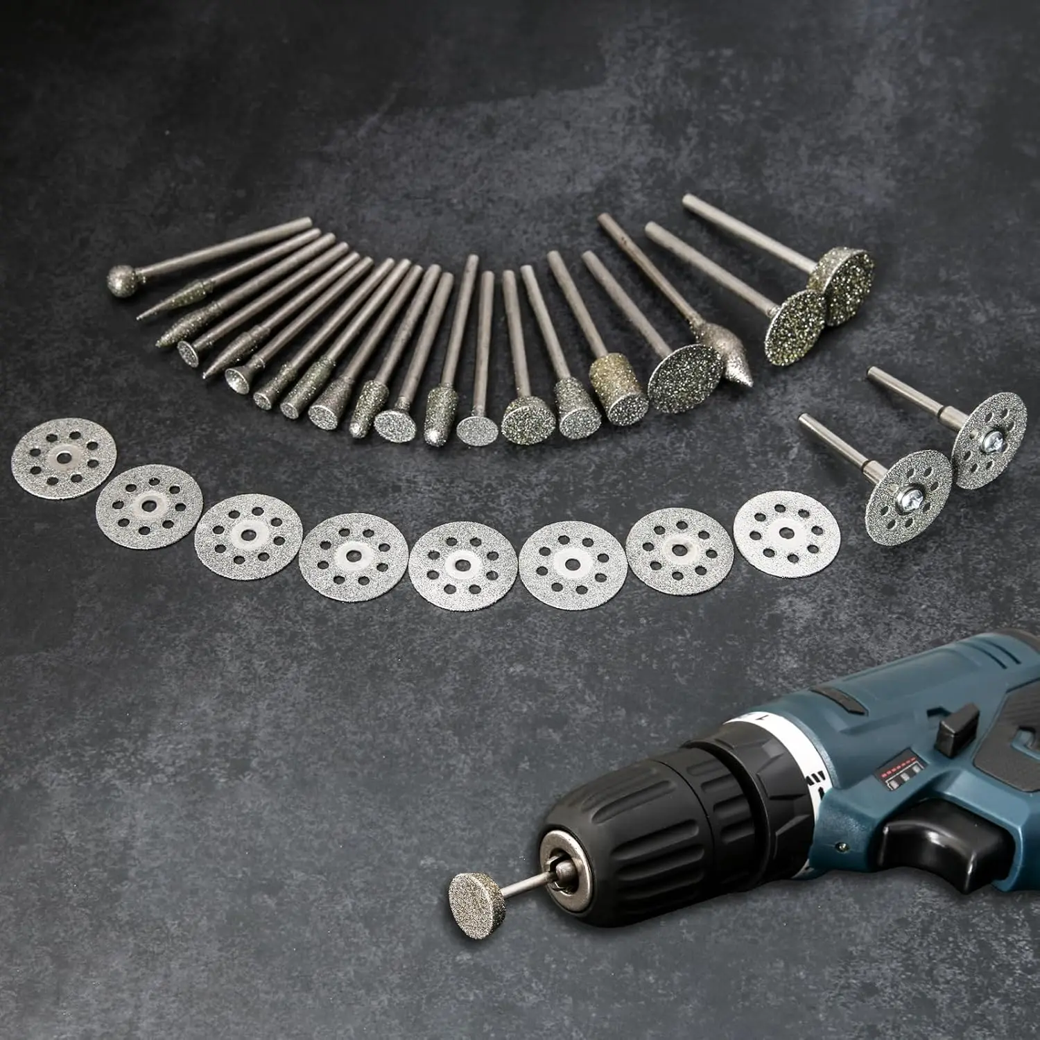 32Pcs Wear-Resistant Diamond Grit Burr Set for Dremel - 1/8” Rotary/Die Grinder Cutting Kits for Stone, Glass, Metal Engraving, Home Improvement for Hobbyists