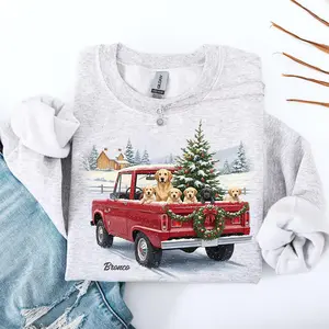 Christmas Bronco Golden Retriever Sweatshirt, Dog Lover Sweatshirt, Bronco Truck Shirt, Golden Retriver Christmas Shirt