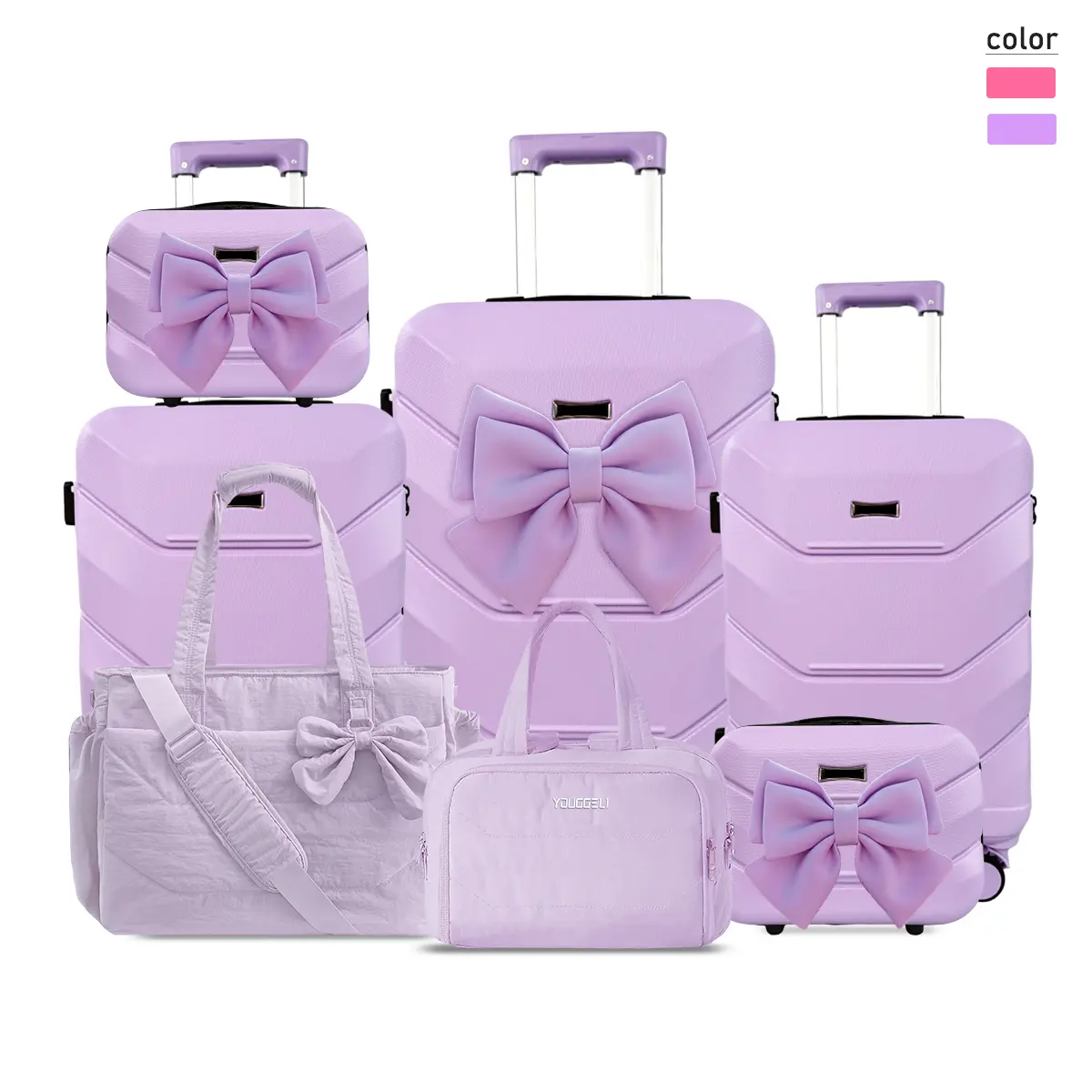 10-Piece Family Travel Luggage Set Travel Bundle, Anti-Theft Explosion-Proof Zipper Suitcases with Cup Holders, USB Ports, TSA Connectivity, 360° Wheels, Multi-Function Design, Includes Bow, 360 Checked Luggage, Tote Bag & Cosmetic Bag, Durable Portable