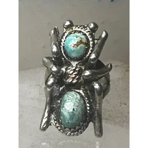 Navajo ant ring turquoise bug insect size 4.2  leaves band sterling silver women girls