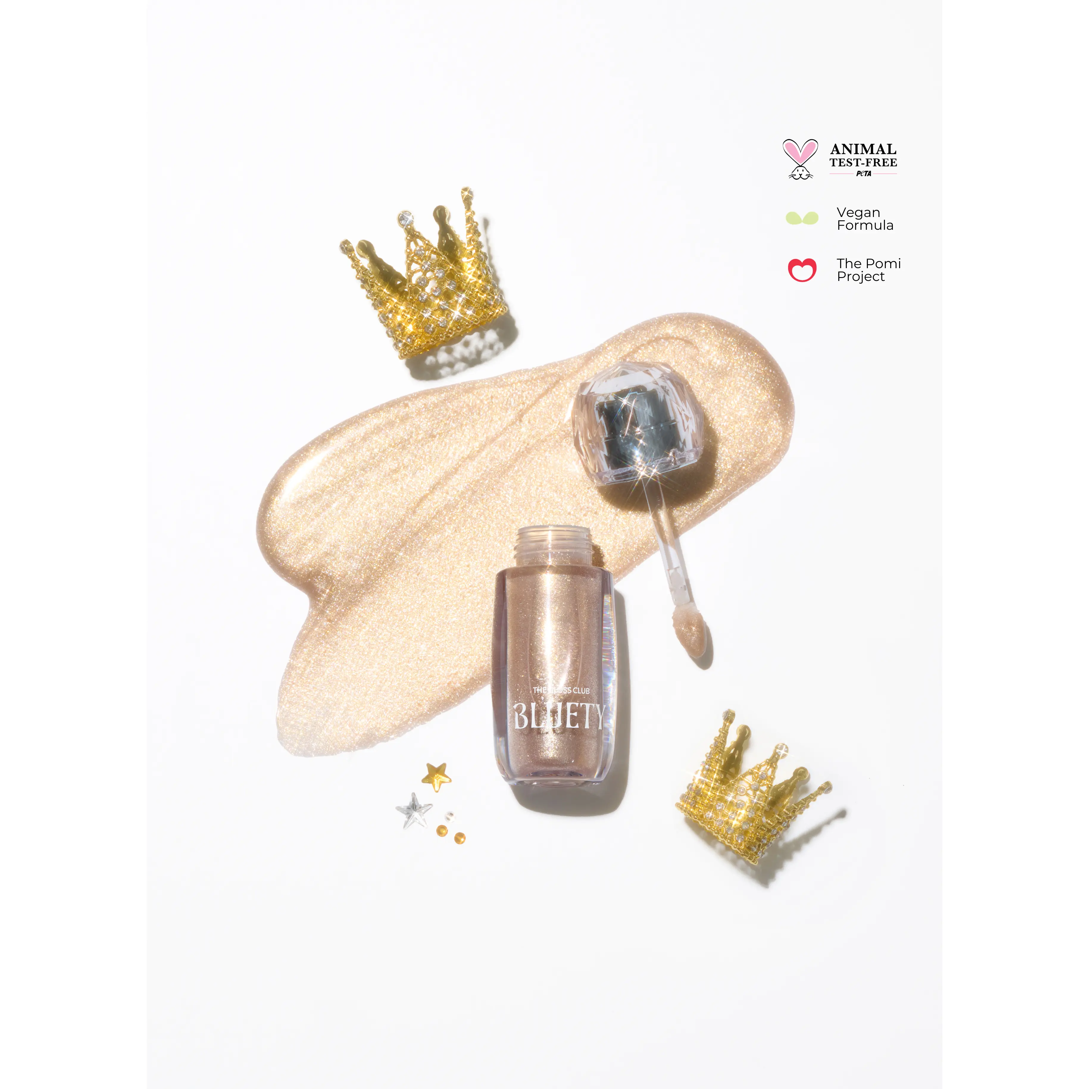 The Gloss Club - Oh She Knows Glitter Gloss | 9ml, Gold Champagne Glitter, Non Sticky Lip Gloss, Cruelty Free, Vegan Formula